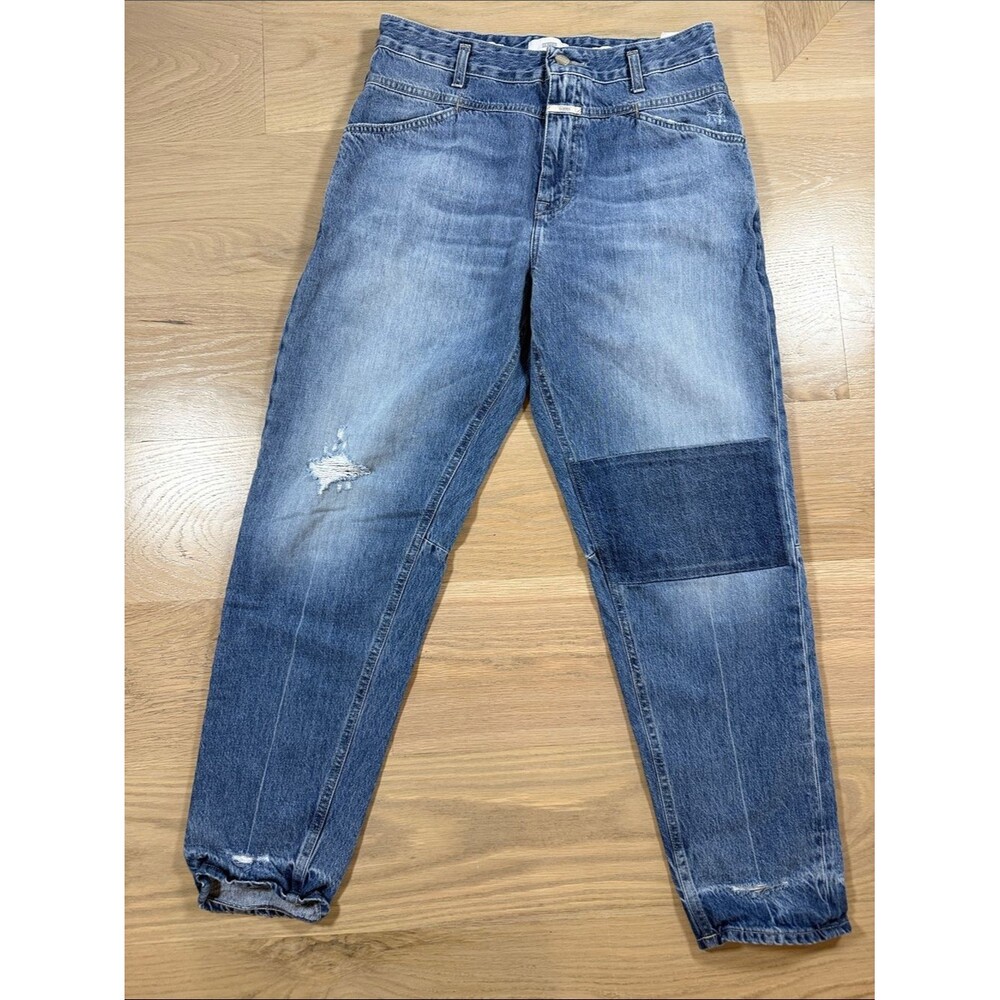 CLOSED X-Lent Organic Denim Jeans Womens Mens 29 Patchwork Distressed Italy C912